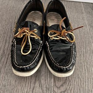Sperry Black Leather Boat Shoes